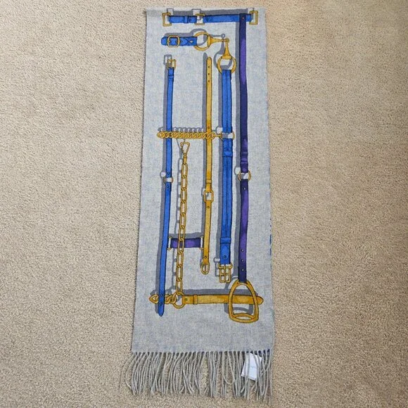 NWT J. McLaughlin Cashmere Mini Jaipur Scarf Equestrian Horse - Picture 10 of 14